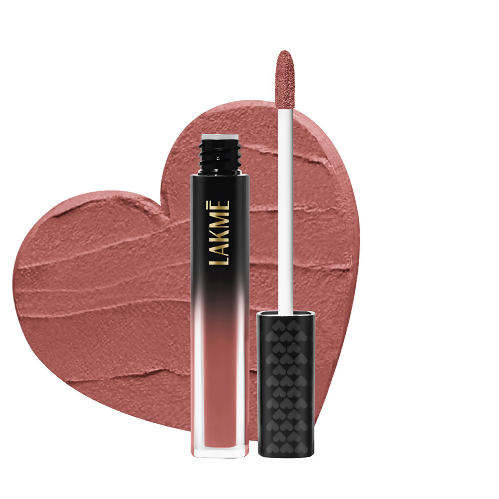 Lakme Xtraordin-Airy Velvet Matte Lip Mousse in Blush Nude, showing the soft pink lip gloss with a smooth matte finish.