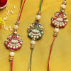 Dhiyona Red Set Of 3 Beaded & Embellished Thread Rakhi With Roli Chawal & Greeting Card