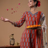 Dhiyona IE Women Rust Ethnic Motifs Printed Regular Pure Cotton Kurta with Trousers & With Dupatta
