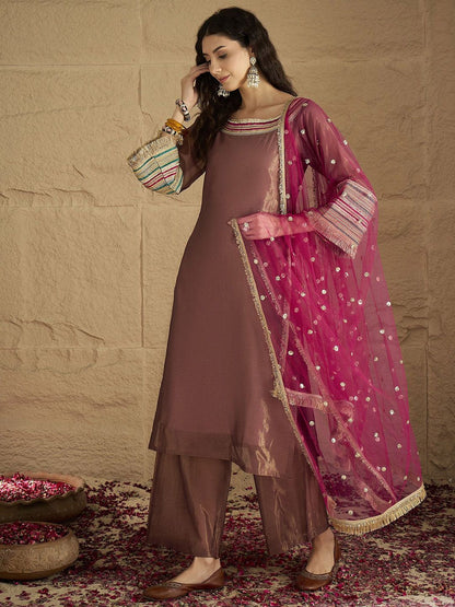 Indyancart VA Women Ethnic Motifs Yoke Design Kurta with Palazzo & Dupatta