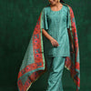 Dhiyona SN Women's Green Bandhani Printed Flared Sleeves Straight Kurta With Palazzo & Dupatta