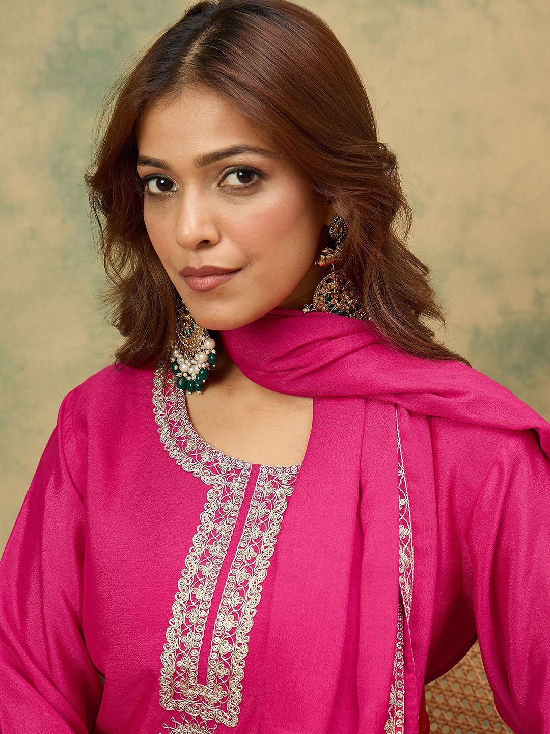 Indyancart VA Women Ethnic Motifs Yoke Design Regular Kurta With Sharara & Dupatta