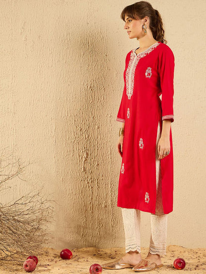 Indyancart IE Pack of 2 Ethnic Motifs Embroidered Straight Kurta