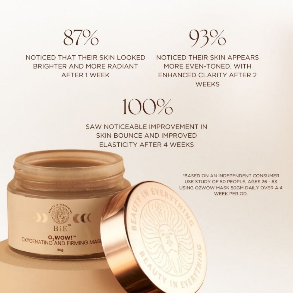 BiE O2wow oxygenating and firming face mask with oxygen bubbles for brightening and revitalizing skin.