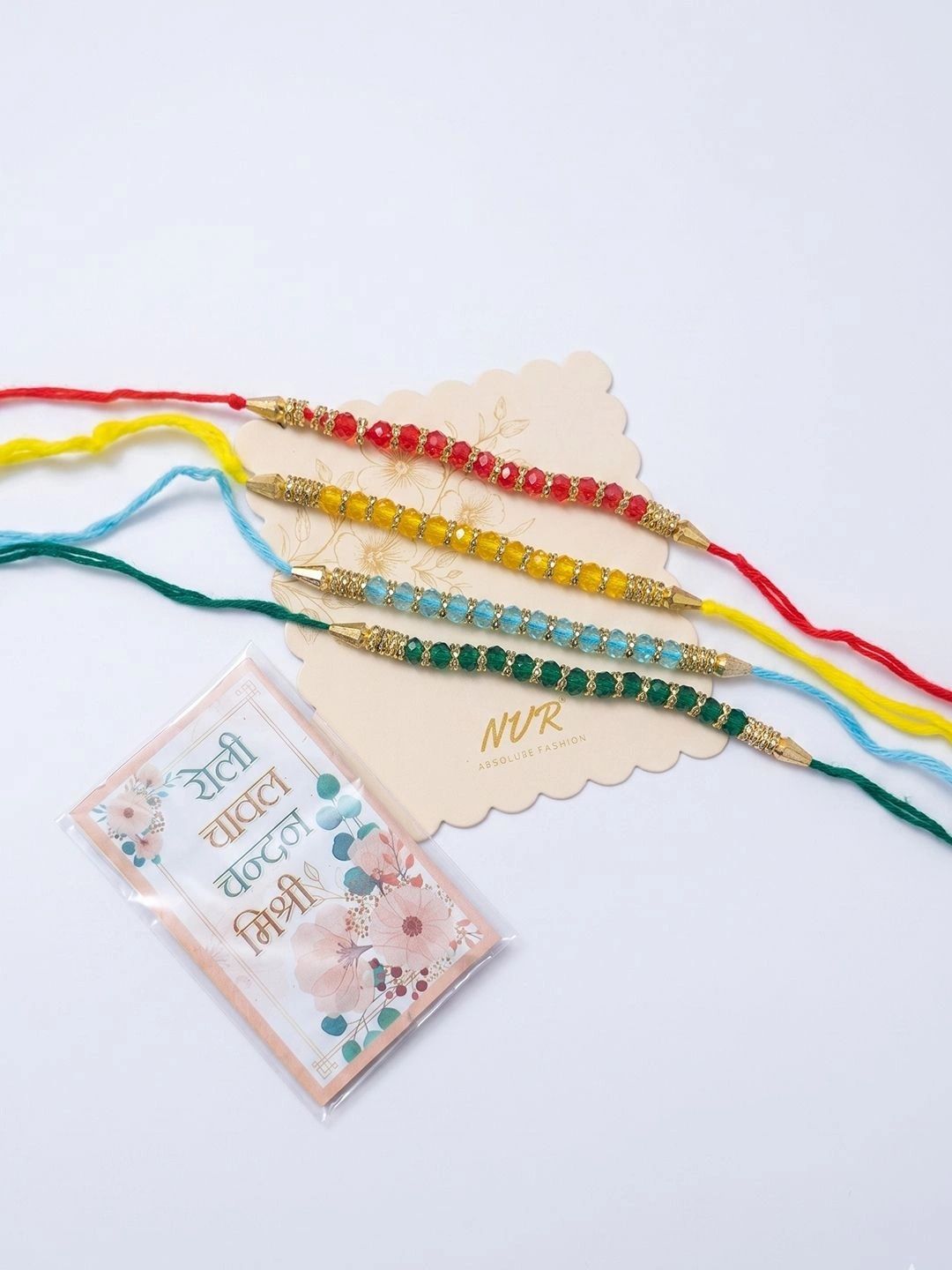 Anouk Set Of 4 Multicolor Artificial Beads Thread Rakhi With Roli Chawal Chandan Mishri