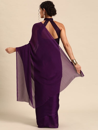 Indyancart GR Women's Naaz Plum Wine Satin Saree