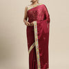 Women's Georgette Magenta Embroidered Designer Saree With Blouse Piece