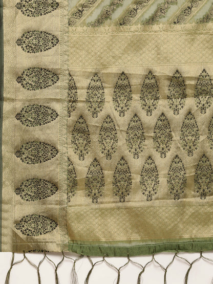 Dhiyona GR Women's Natasha Olive Green Organza Saree