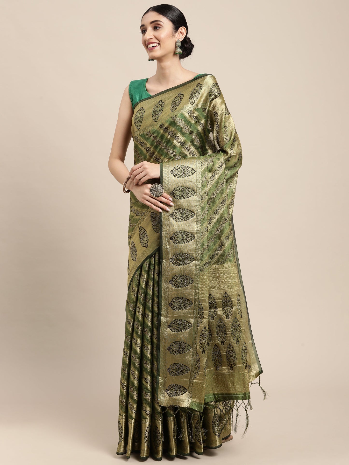 Dhiyona GR Women's Natasha Olive Green Organza Saree