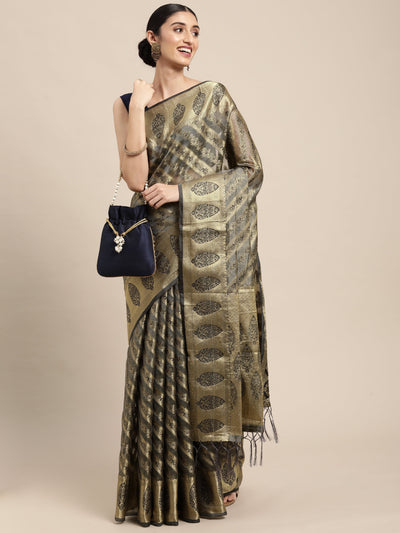 Indyancart GR Women's Natasha Neutral Grey Organza Saree