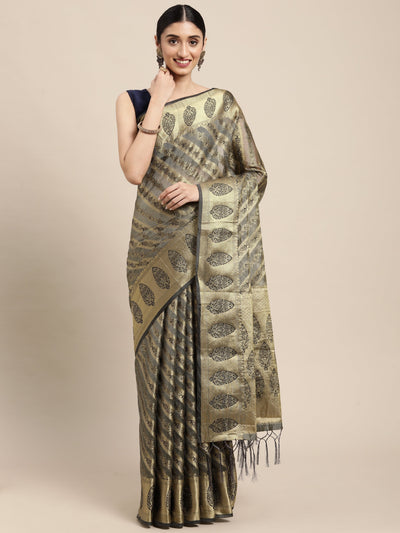 Indyancart GR Women's Natasha Neutral Grey Organza Saree