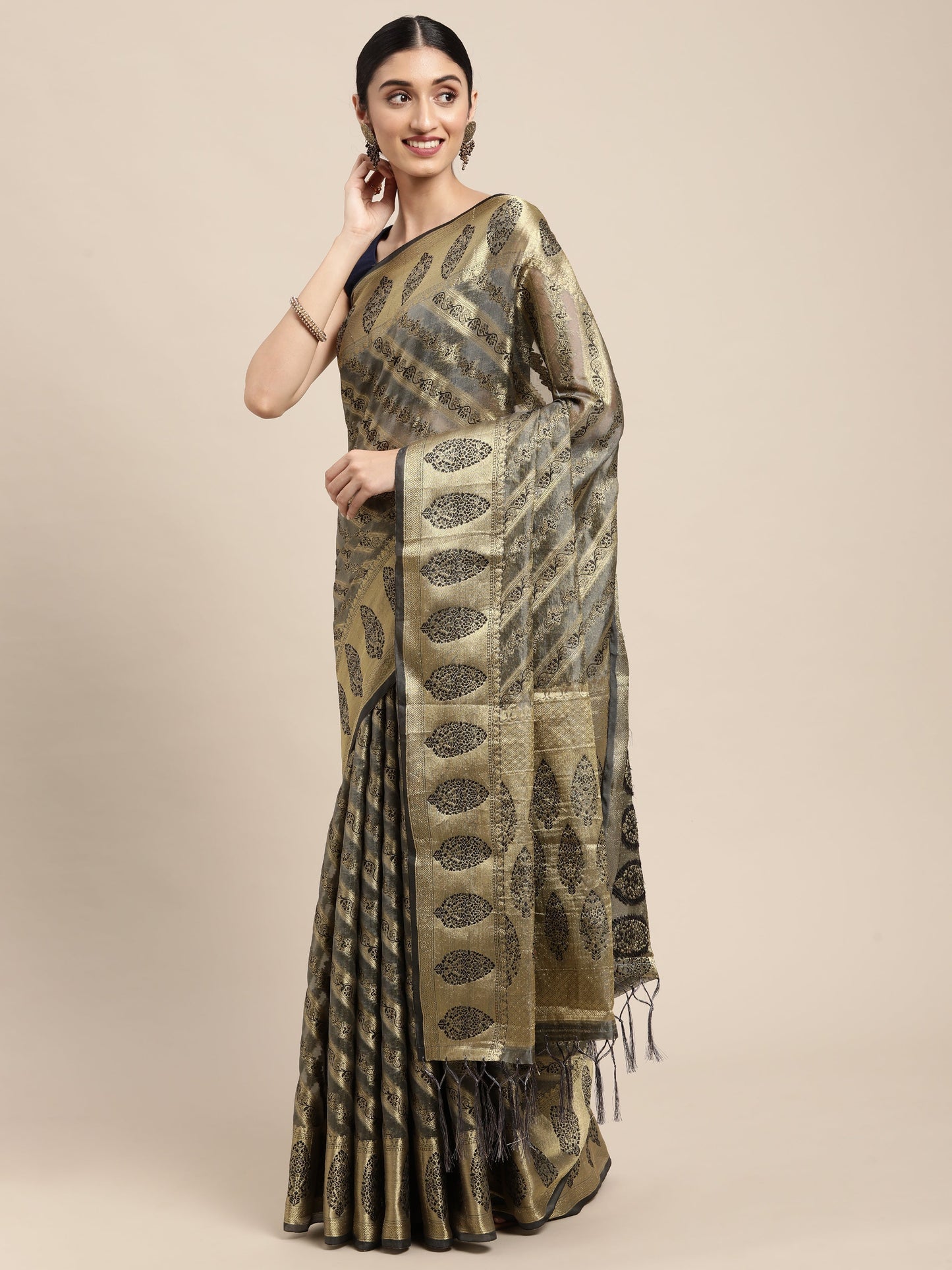 Dhiyona GR Women's Natasha Neutral Grey Organza Saree