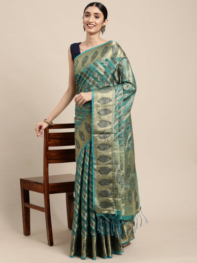 Indyancart GR Women's Natasha Tiffany Blue Organza Saree