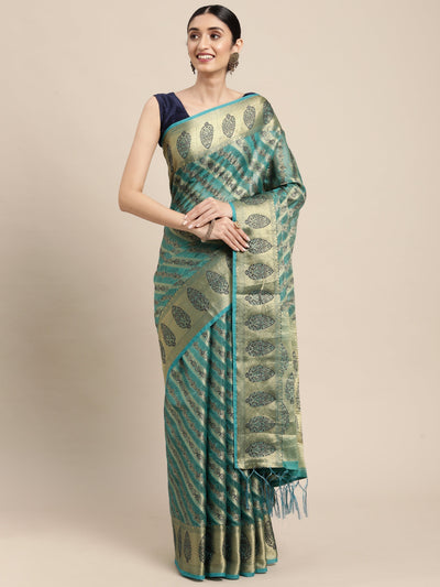 Indyancart GR Women's Natasha Tiffany Blue Organza Saree