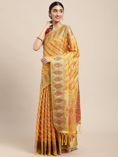 Indyancart GR Women's Natasha Butter Yellow Organza Saree