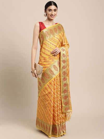 Indyancart GR Women's Natasha Butter Yellow Organza Saree