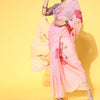 Women's Organza Pink Printed Celebrity Saree With Blouse Piece