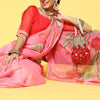 Women's Organza Orange Printed Celebrity Saree With Blouse Piece