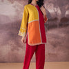 Dhiyona IE Colourblocked Band Collar Thread Work Kurti With Trouser
