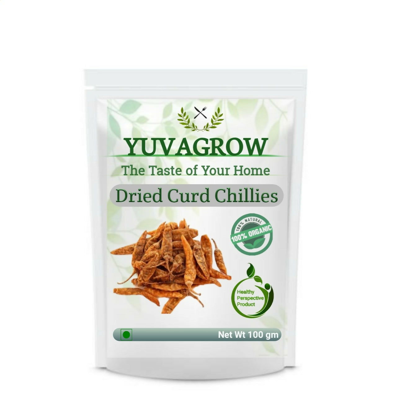 Yuvagrow Dried Curd Chillies fryums in a bowl, showcasing vibrant red curled chili snack with textured surface and crispy appearance.