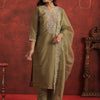 Dhiyona IE Ethnic Motifs Embroidered V-Neck Straight Kurta With Trousers & Dupatta