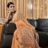 Dhiyona GR Women's Nithya Apricot Orange Mulmul Cotton Jamdani Saree