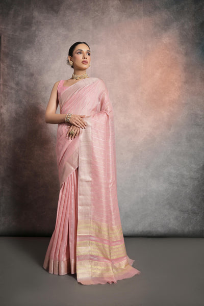 Indyancart GR Women's Dainty Pink Soft Mulberry Tissue Cotton Saree