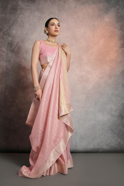Indyancart GR Women's Dainty Pink Soft Mulberry Tissue Cotton Saree