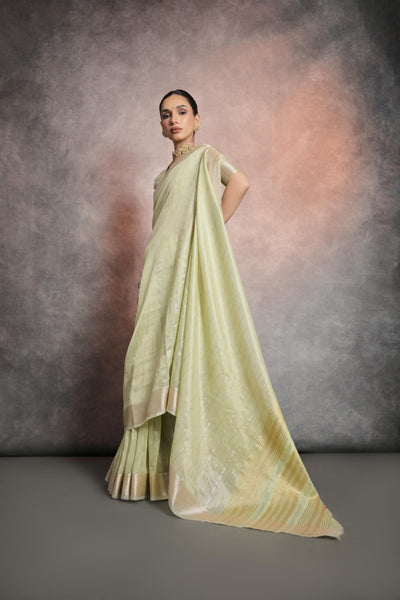 Indyancart GR Women's Pista Green Soft Mulberry Tissue Cotton Saree