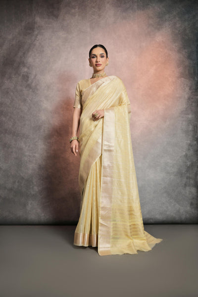 Indyancart GR Women's Yellow Soft Mulberry Tissue Cotton Saree