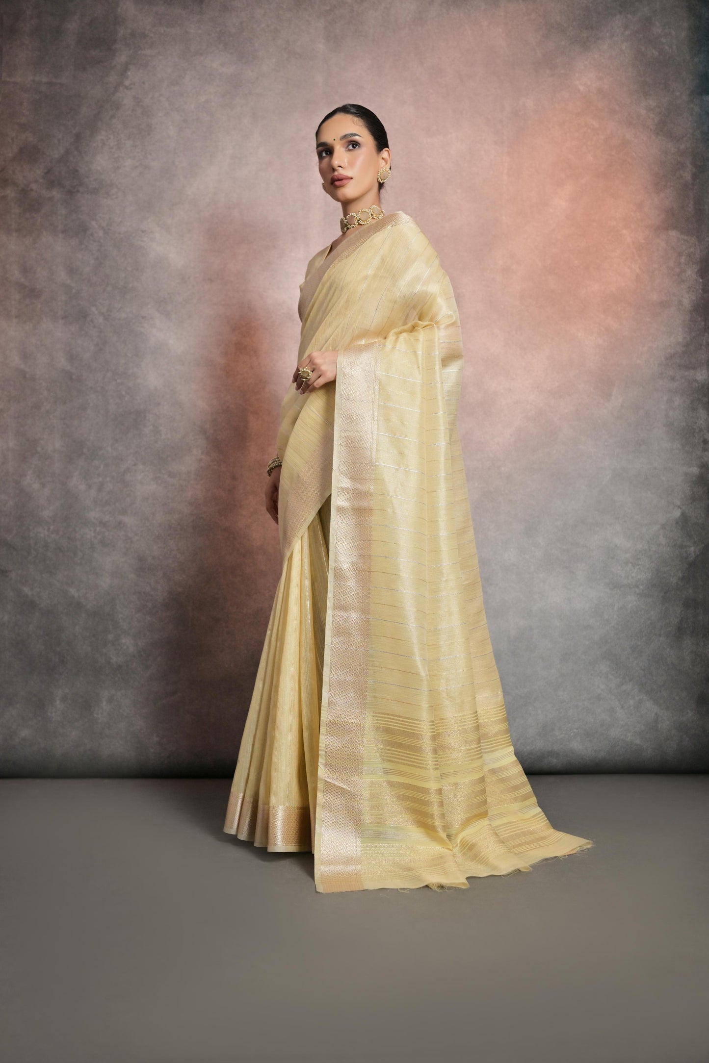 Dhiyona GR Women's Yellow Soft Mulberry Tissue Cotton Saree