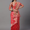 Women's Silk Blend Red Woven Design Woven saree With Blouse Piece