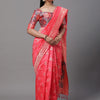 Women's Silk Blend Pink Woven Design Woven saree With Blouse Piece