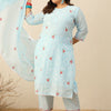 Indyancart Women's Floral Embroidered Regular Thread Work Pure Cotton Kurta with Trousers & With Dupatta