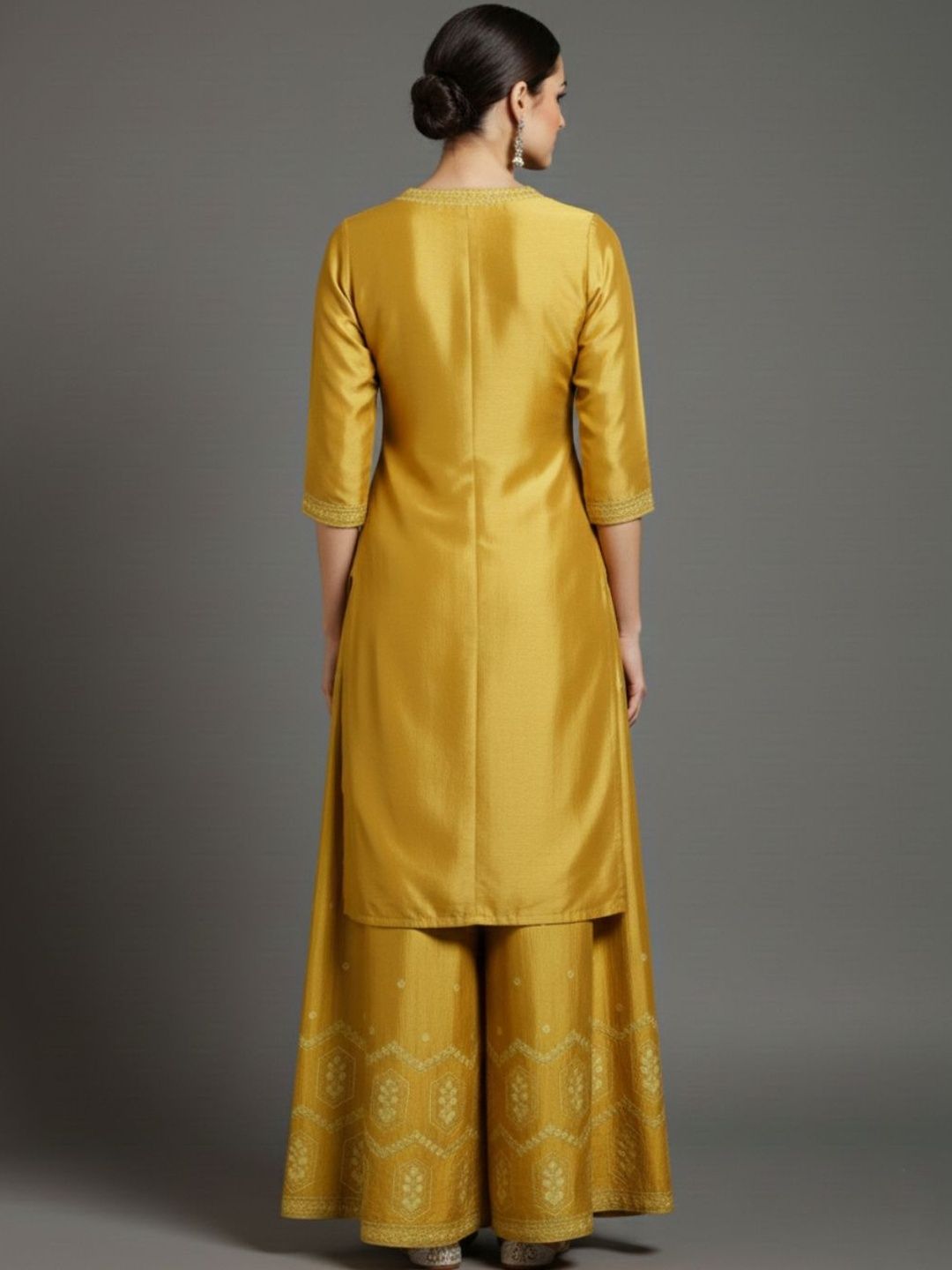 Indyancart VA Women Ethnic Motifs Embroidered Regular Thread Work Silk Crepe Kurta with Palazzos & With Dupatta