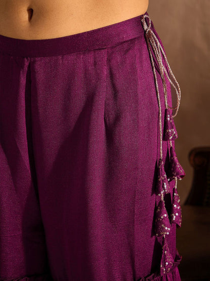 Indyancart IE Geometric Embroidered Sequinned Straight Kurta with Sharara & With Dupatta