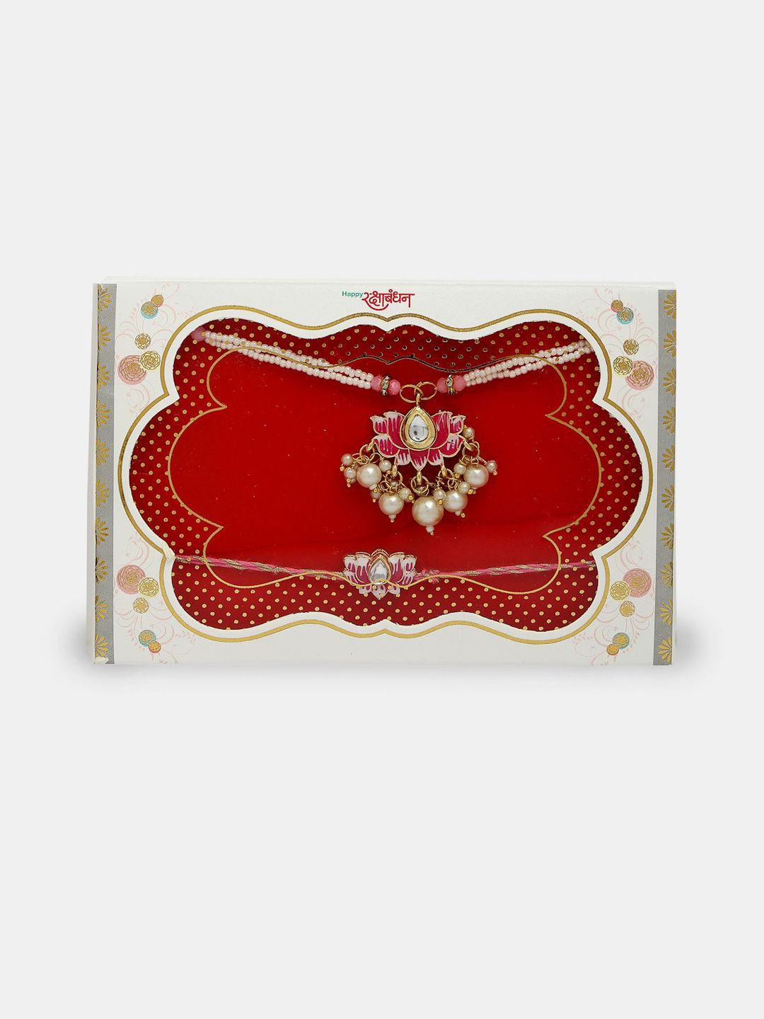 Anouk Pack Of 2 Kundan Studded & Beaded Bhaiya Bhabhi Rakhi With Roli Chawal
