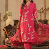 Dhiyona IE Floral Embroidered Thread Work V-Neck Straight Kurta & Trousers With Dupatta
