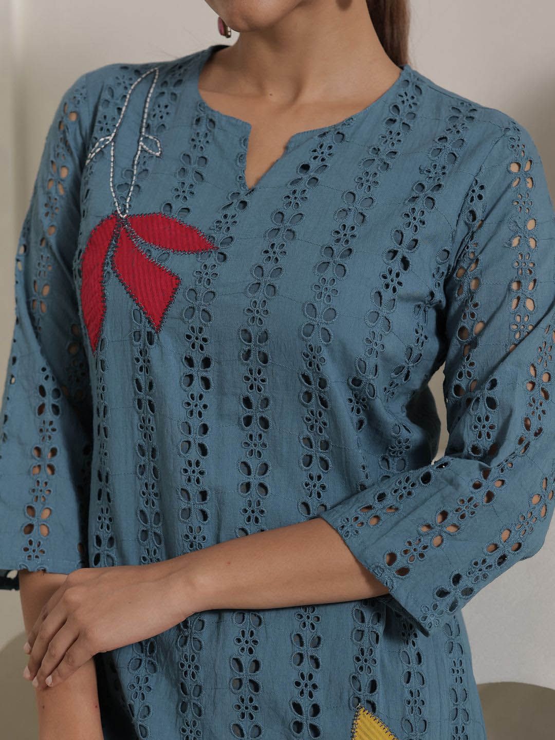 Women Embroidered Pure Cotton Kurta With Trouser