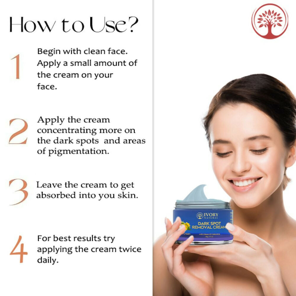 Ivory Natural dark spot removal face cream in a jar, showing the creamy texture and ivory-colored packaging for glowing skin.