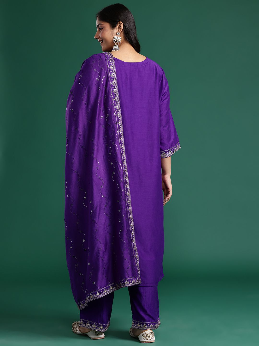 Indyancart Women's Ethnic Motifs Embroidered Kurta with Trousers & Dupatta