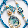 Dhiyona Set Of 2 Blue Evil Eye Traditional Gold Toned Bhaiya Bhabhi Rakhi With Roli Chawal
