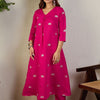 Dhiyona IE Women Ethnic Motifs Embroidered V-Neck Thread Work A-Line Kurta with Trousers