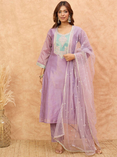 Indyancart VA Women's Ethnic Motifs Yoke Design Zari Kurta with Trousers & Dupatta