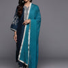 Indyancart VA Women'sFloral Yoke Design Notch Neck Zari Straight Kurta With Trousers & Dupatta
