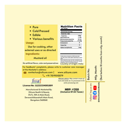 Oilcure Mustard Oil Cold Pressed