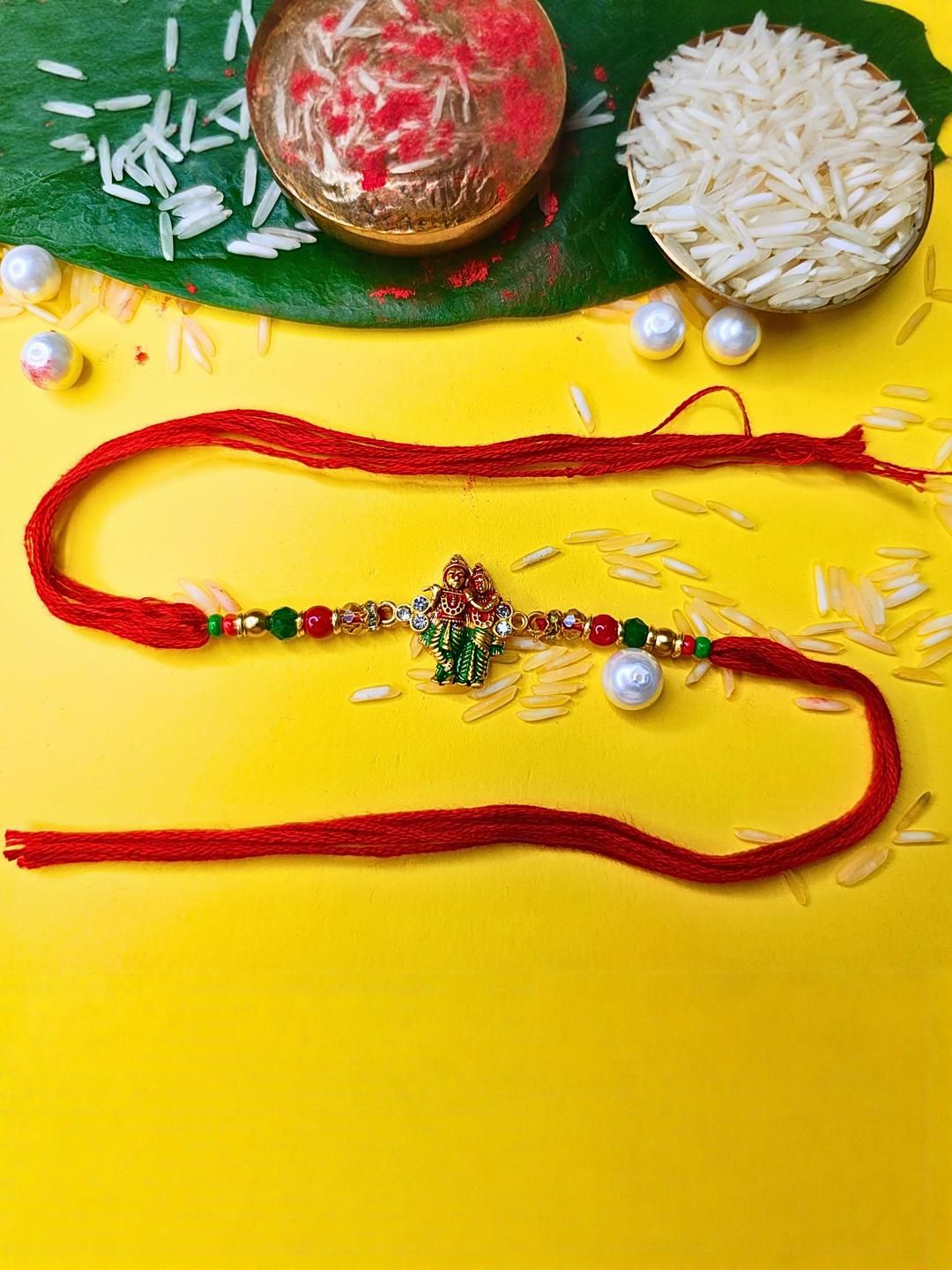 Anouk Set Of 12 Beaded Cotton Thread with AD Stones & Meenakari Designer Rakhi for Brother