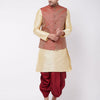 Men's Gold Silk Blend Straight Jacket  Kurta and Dhoti Set