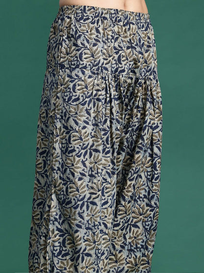 Indyancart IE Floral Printed Straight Pure Cotton Kurta with Salwar & Dupatta