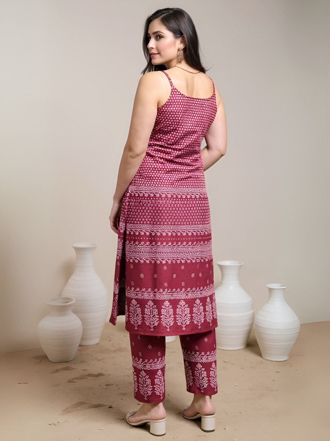 Indyancart IE FloralPrinted Straight Tunic & Trouser Pure Cotton Co-Ords Set